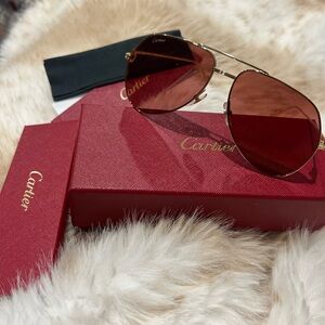 Cartier Gold Frame Sunglasses with Burgundy Lenses